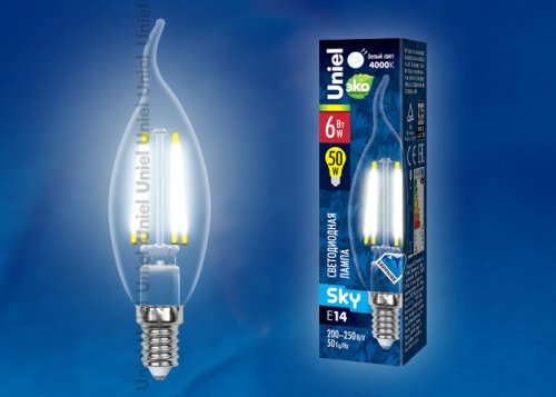 Лампа светодиодная Uniel Sky СW35 Свеча на ветру CL Е14 220В 13Вт 3000К 35х128мм картинка 